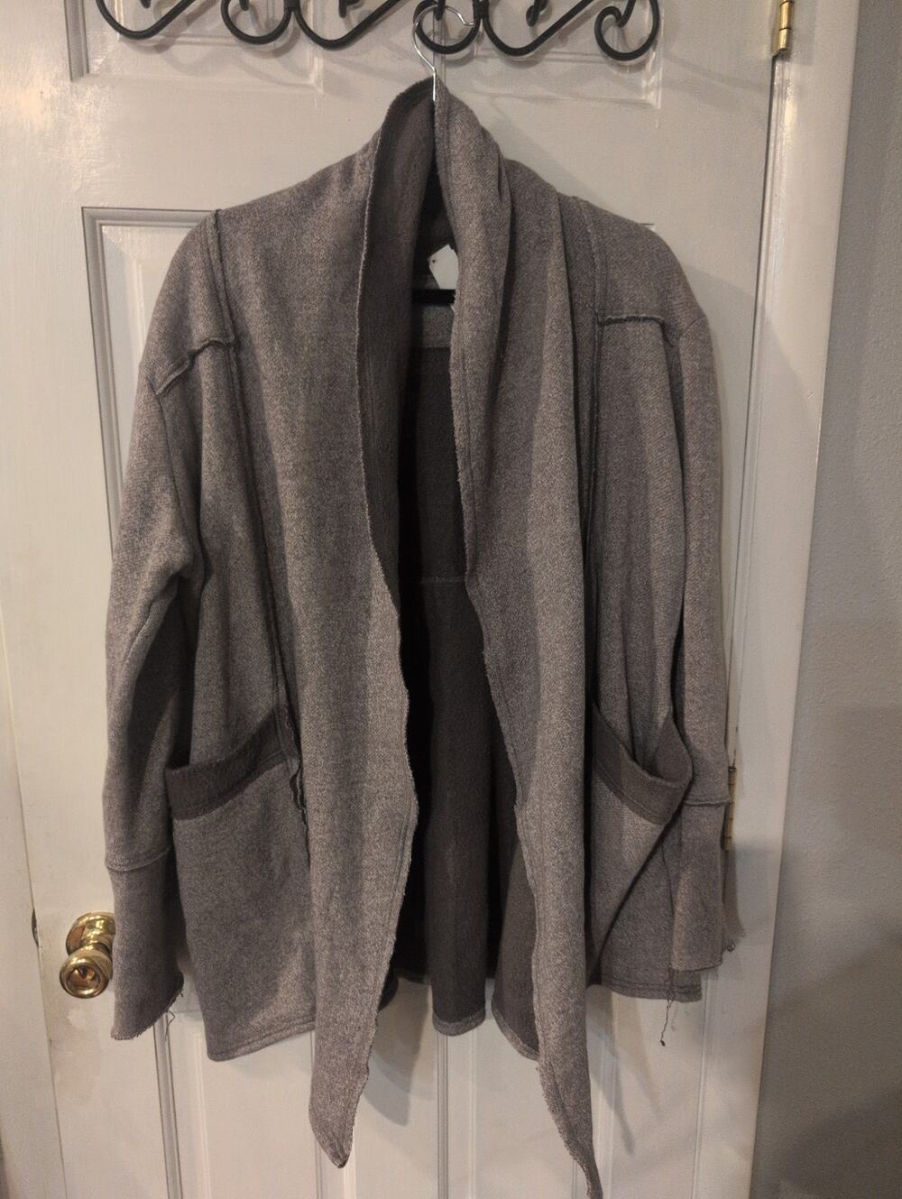 Bloom Organic Cotton Blend Lagenlook Open Front Gray Cardigan XL